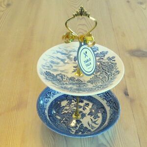Vintage MINI BLUE PLATE Dessert Candy STAND 2-Tier